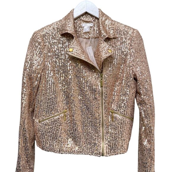 Venus Sequin Moto Jacket Blush Pink Size 2 Womens Sparkle Evening Party Disco - Picture 1 of 8